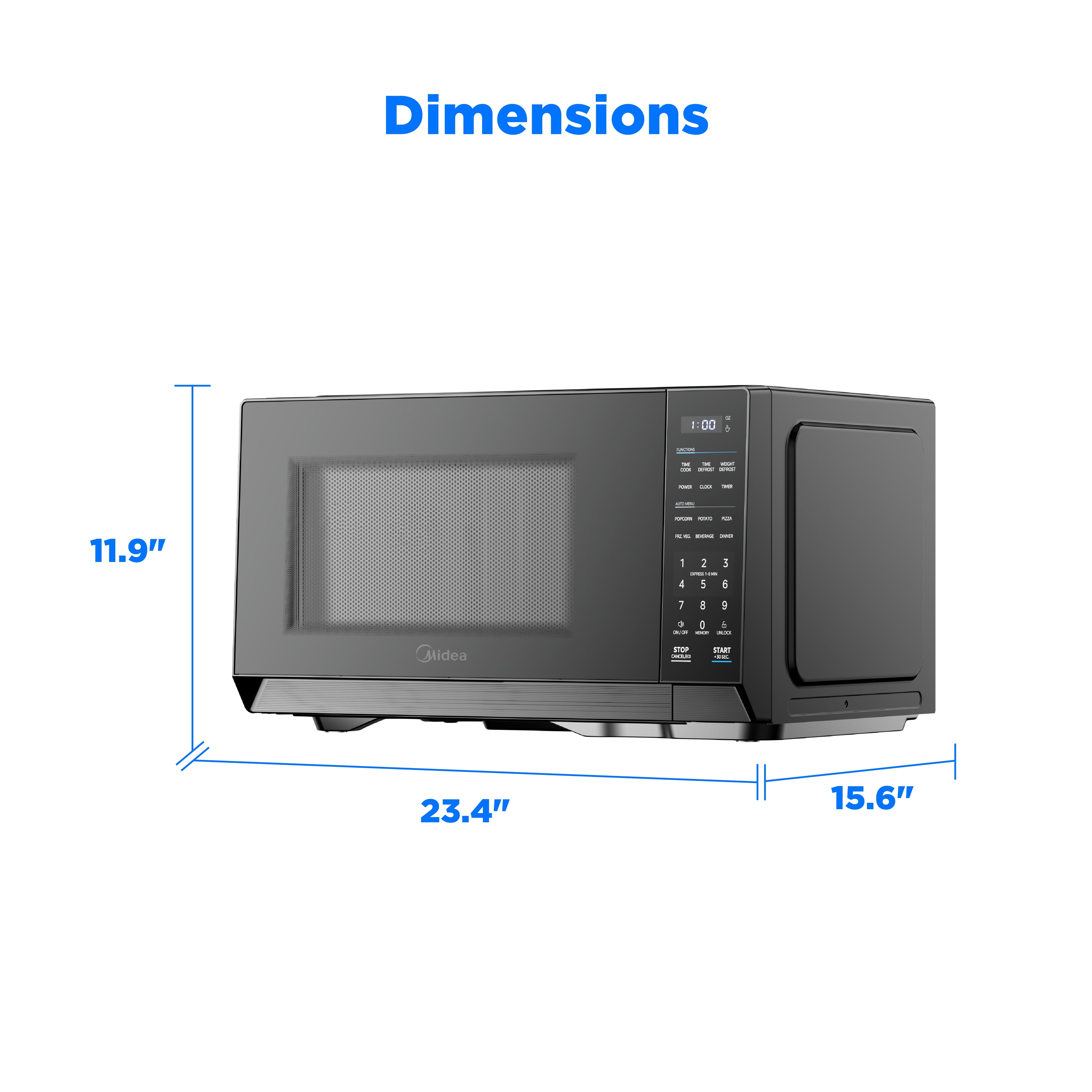Midea 1.1 Cu. Ft. Countertop Microwave Oven, 1000W, Compact Microwave for Dorm, Office, Kitchen, Black