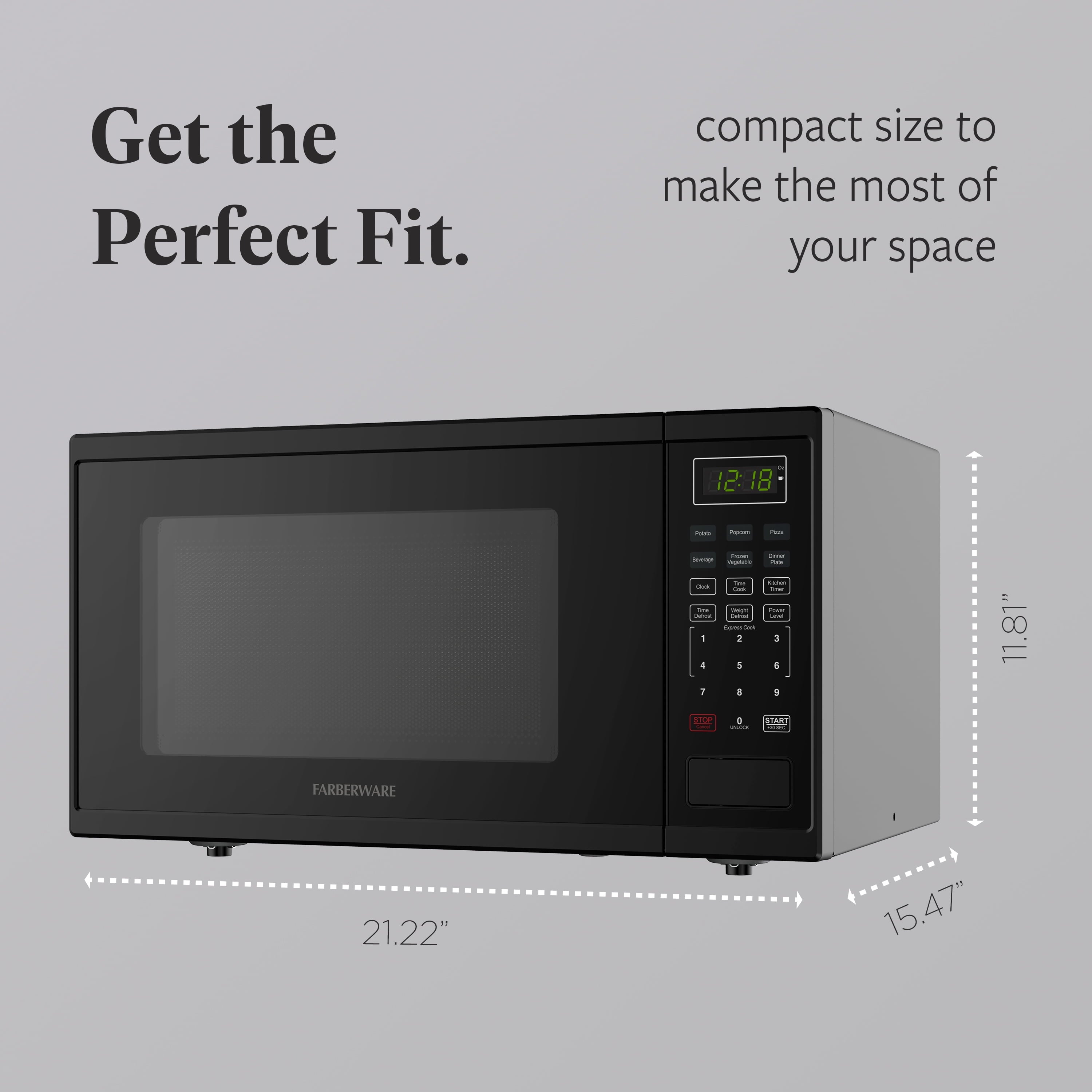 Farberware 1.1 Cu. Ft. 1000-Watt Microwave Oven – Digital Control, 10 Power Levels, One-Touch Cooking, Defrost, Child Safety Lock, Black