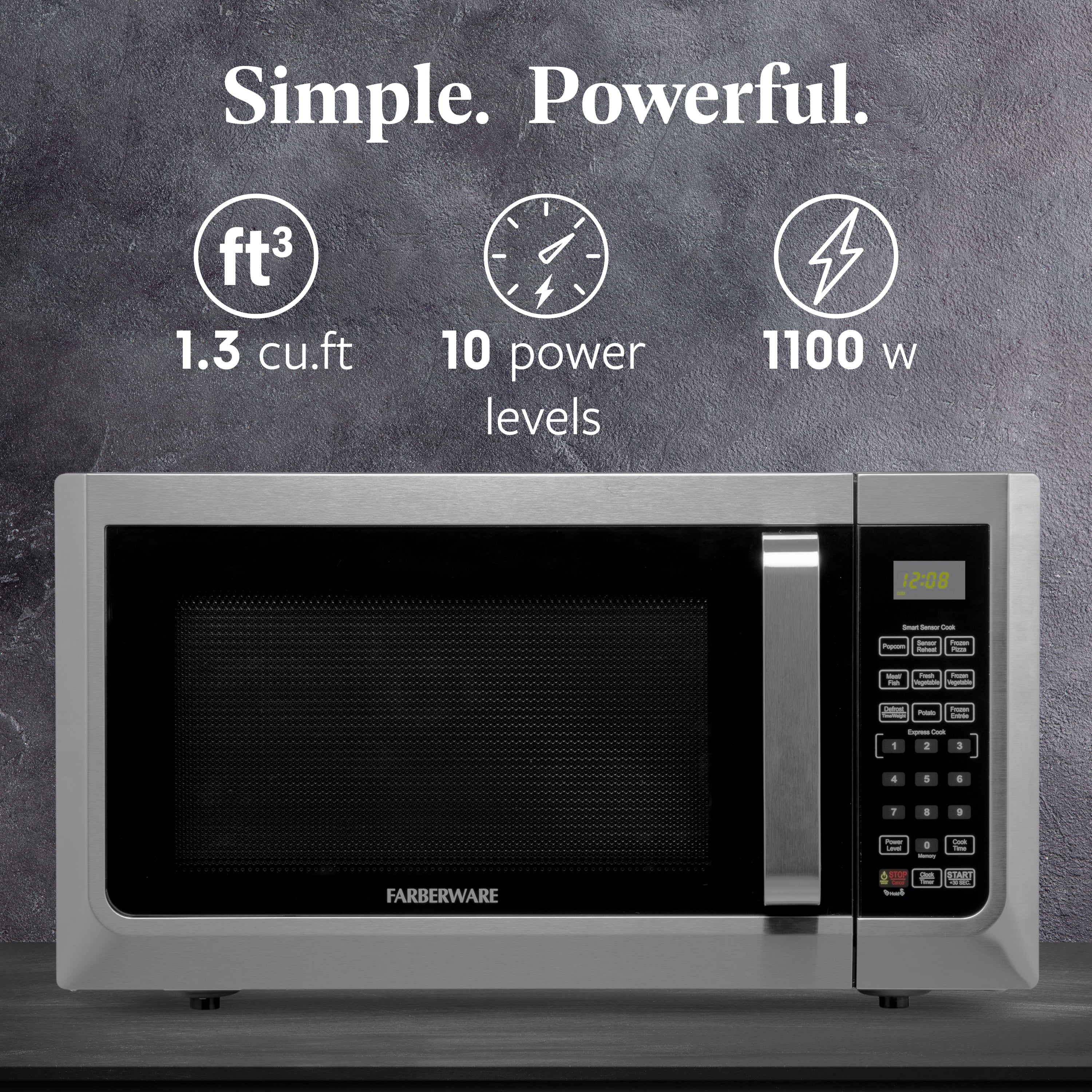 Farberware FMG13SS 1.3 Microwave Oven w LED Light/SENSOR 1100 Watts Stainless