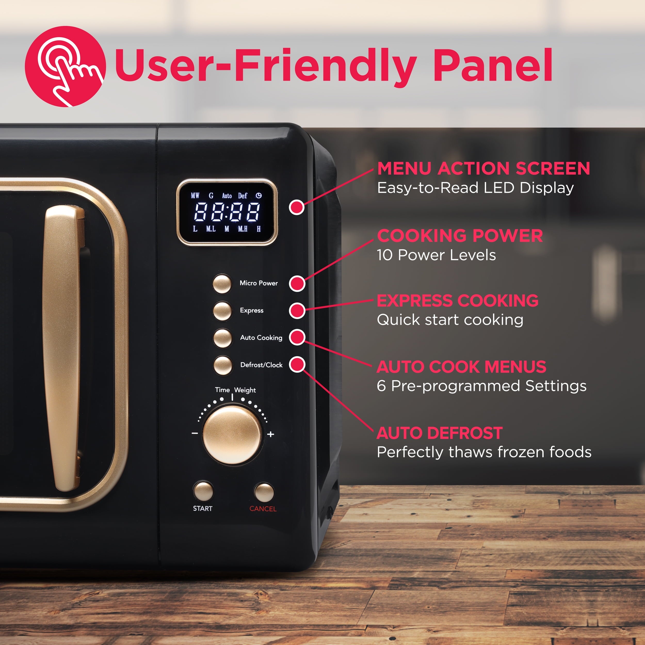 Frigidaire 0.7 Cu. Ft. Retro Countertop Microwave Oven, Black and Gold