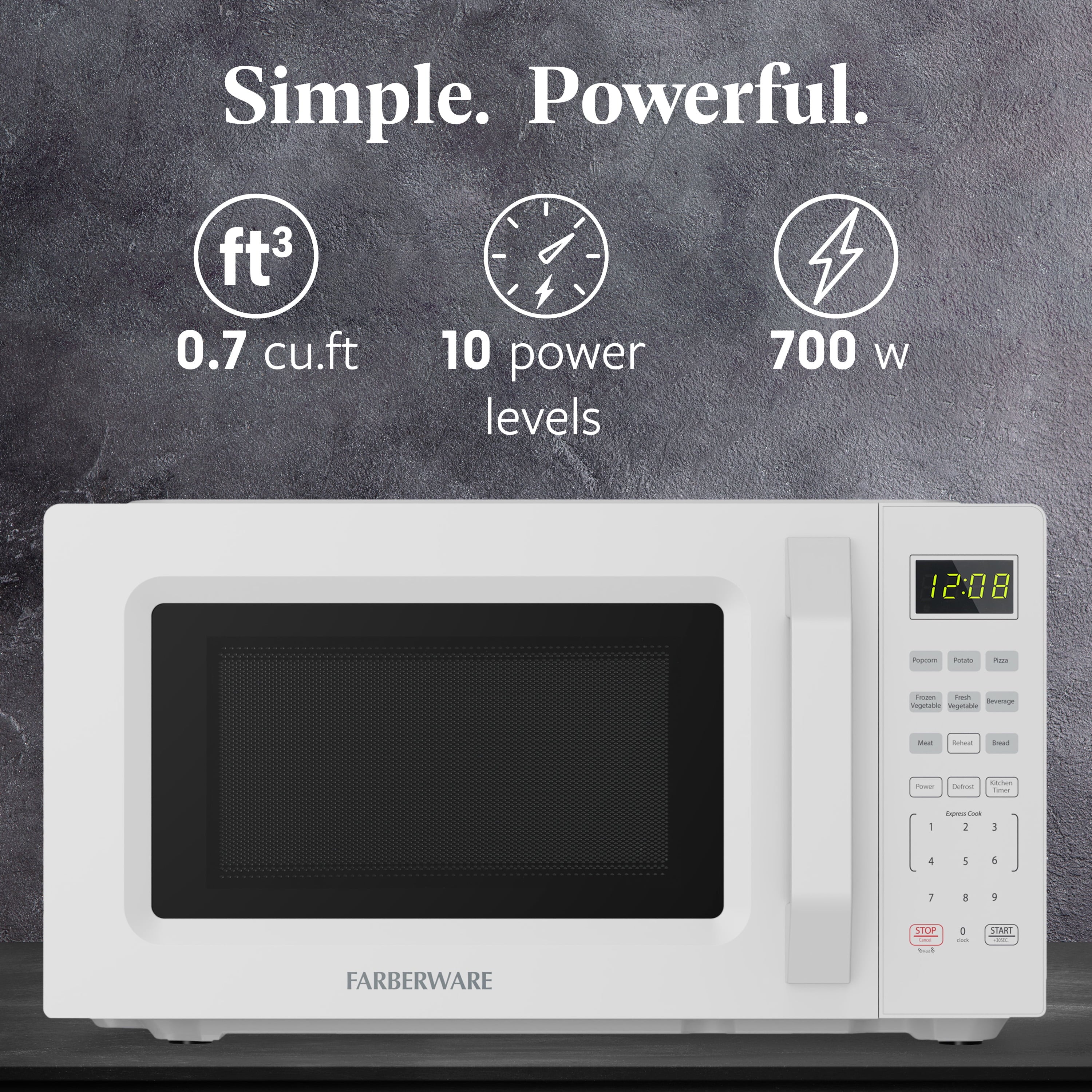 Farberware 700-Watt Compact Countertop Microwave Oven – 0.7 Cu. Ft., White