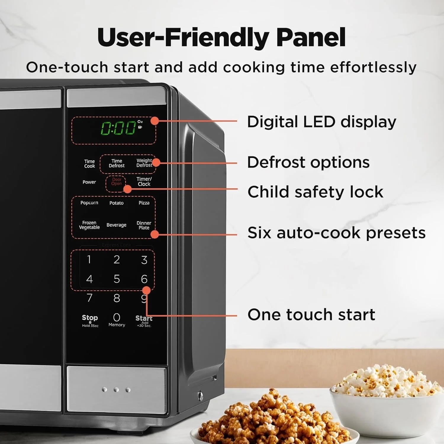 BLACK+DECKER 0.9 Cu Ft Microwave Oven Countertop , 6 Auto Menus, 10 Power Levels, Digital Panel, 900W