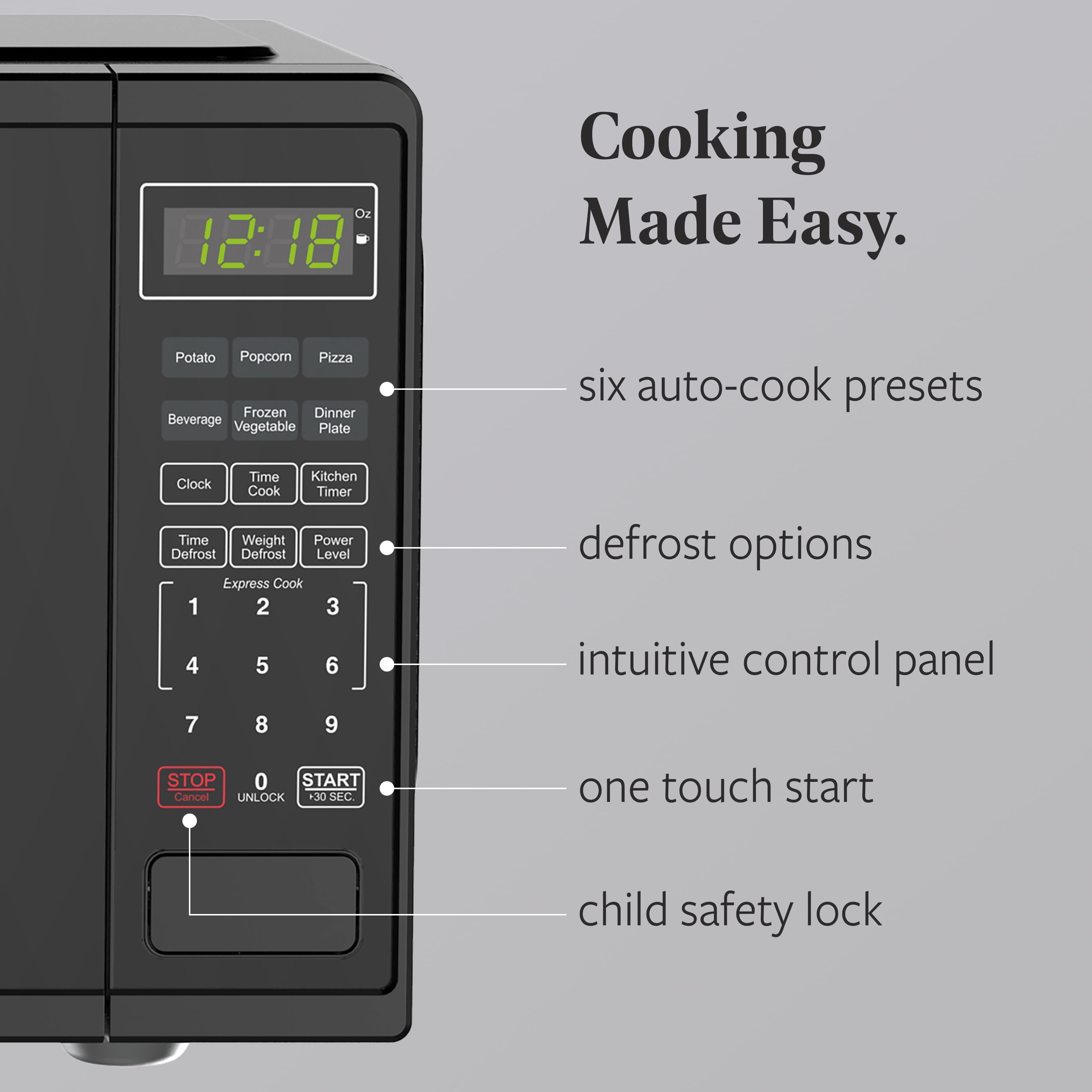 Farberware FMGZ09BKA 0.9 Cu. Ft. Microwave Oven, 900W, Digital Control, LED Display, 6 Cooking Presets, Black