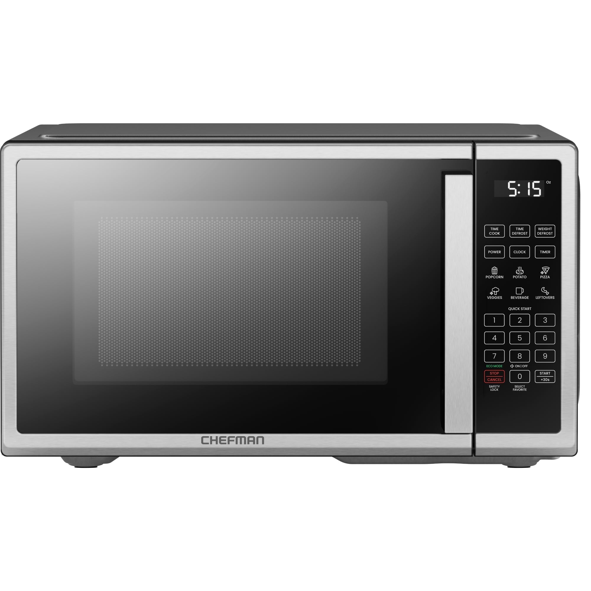 Chefman 0.9 Cu ft Countertop Microwave Oven, 900 Watts - Stainless Steel