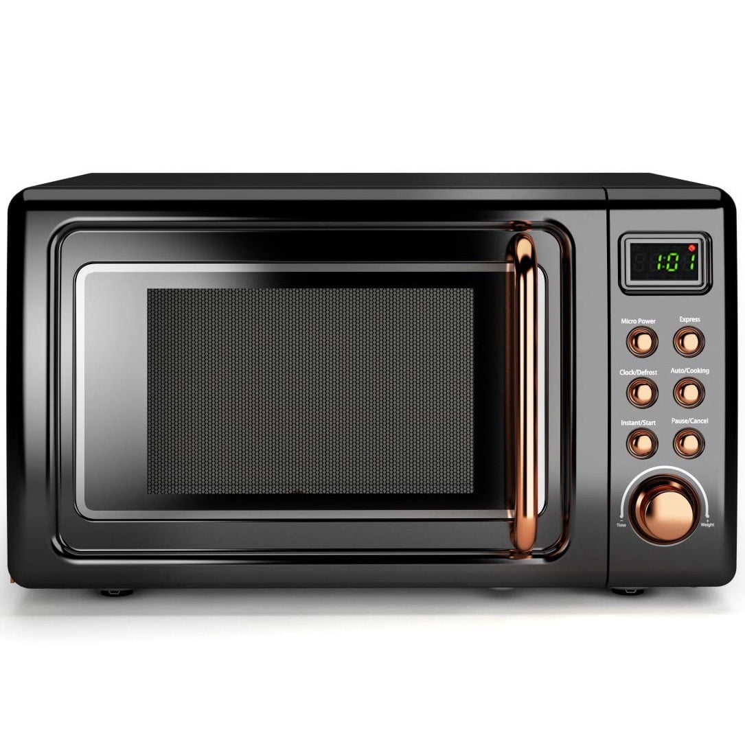 Costway 0.7Cu.ft Retro Countertop Microwave Oven 700W LED Display Glass Turntable Rose Gold