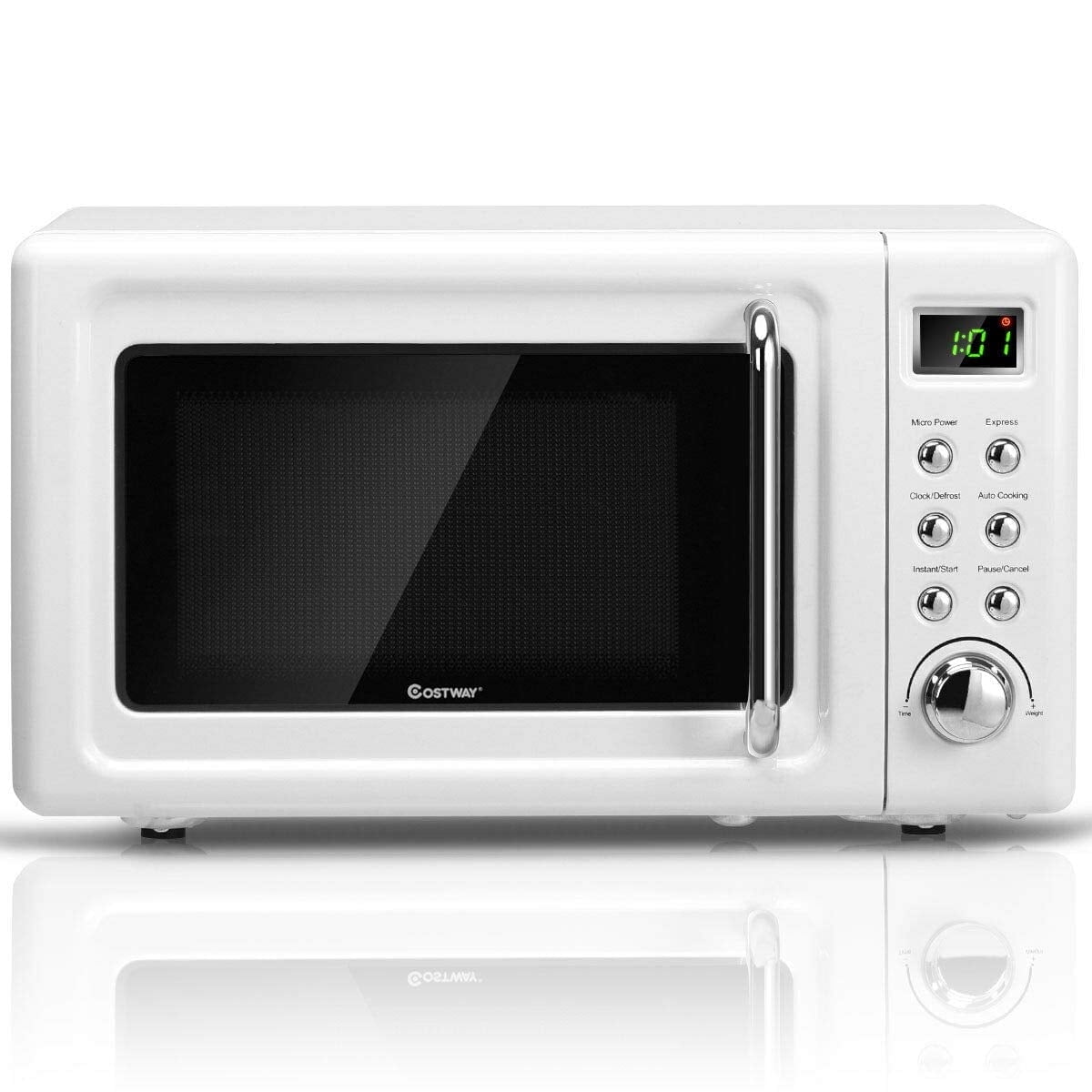 Costway 0.7Cu.ft Retro Countertop Microwave Oven 700W LED Display Glass Turntable Rose Gold