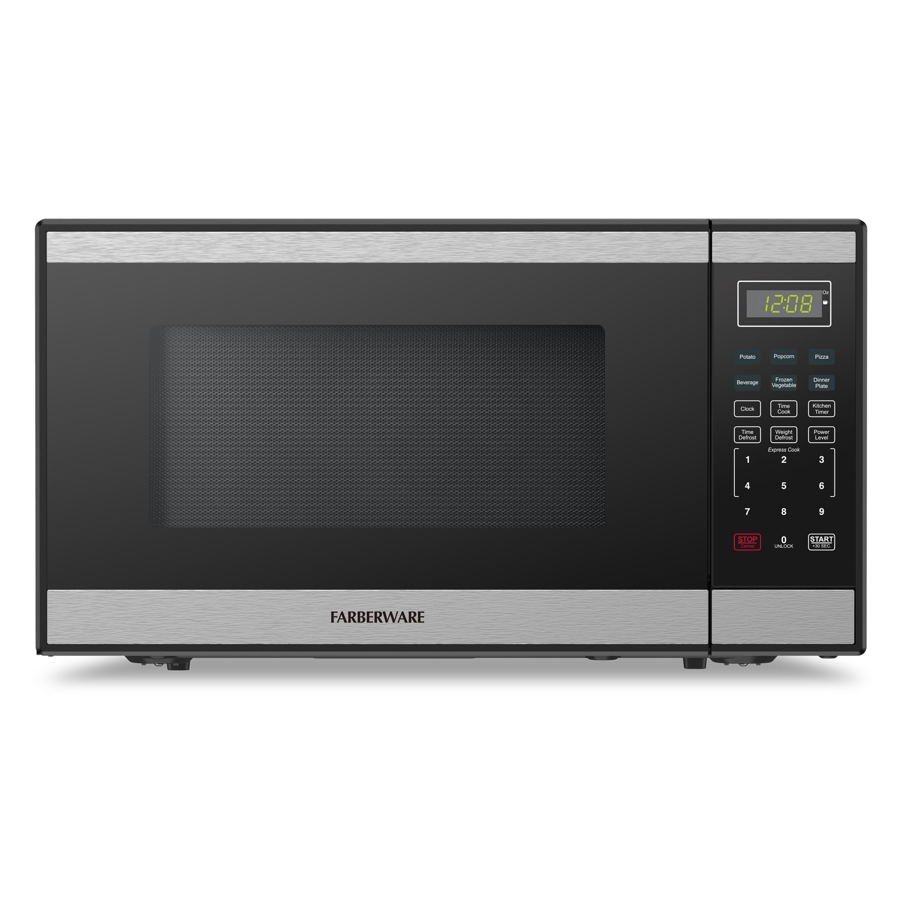 Farberware 1.1 Cu. Ft. Black & Stainless Steel Countertop Microwave – 1000W Power, Auto Cook Settings, Defrost, and Safety Lock