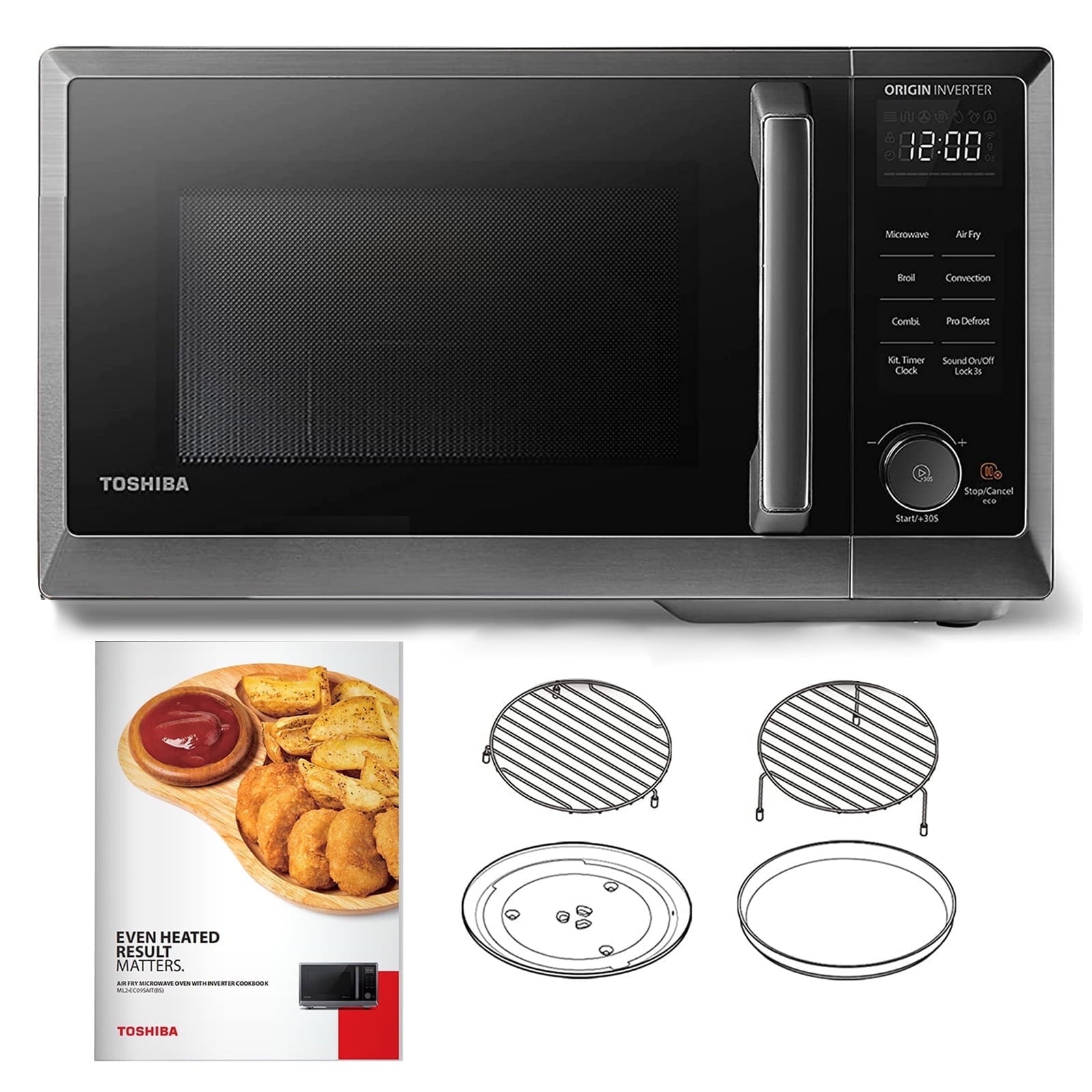 TOSHIBA 6-in-1 Inverter Microwave Oven Air Fryer Combo, MASTER Series, Countertop Microwave, Air Fryer, Broil, Convection, Speedy Combi, Even Defrost, 11.3 Turntable, Eco-Mode, 27 Auto Menu