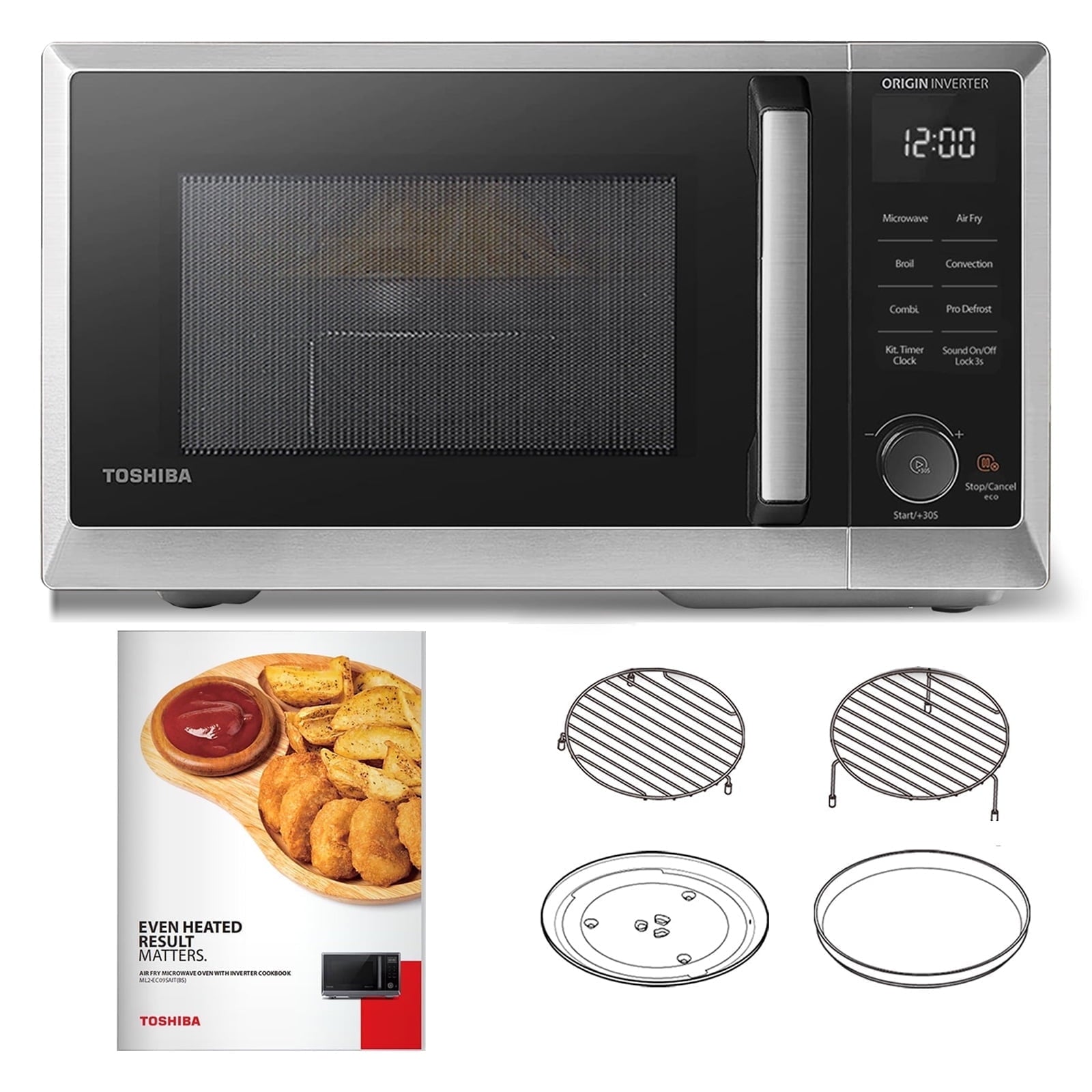 TOSHIBA 7-in-1 Countertop Microwave Oven Air Fryer Combo, Inverter, Convection, Broil, Speedy Combi, Even Defrost, Humidity Sensor, Mute Function, 27 Auto Menu&47 Recipes, 1.0 cu.ft/30QT, 1000W
