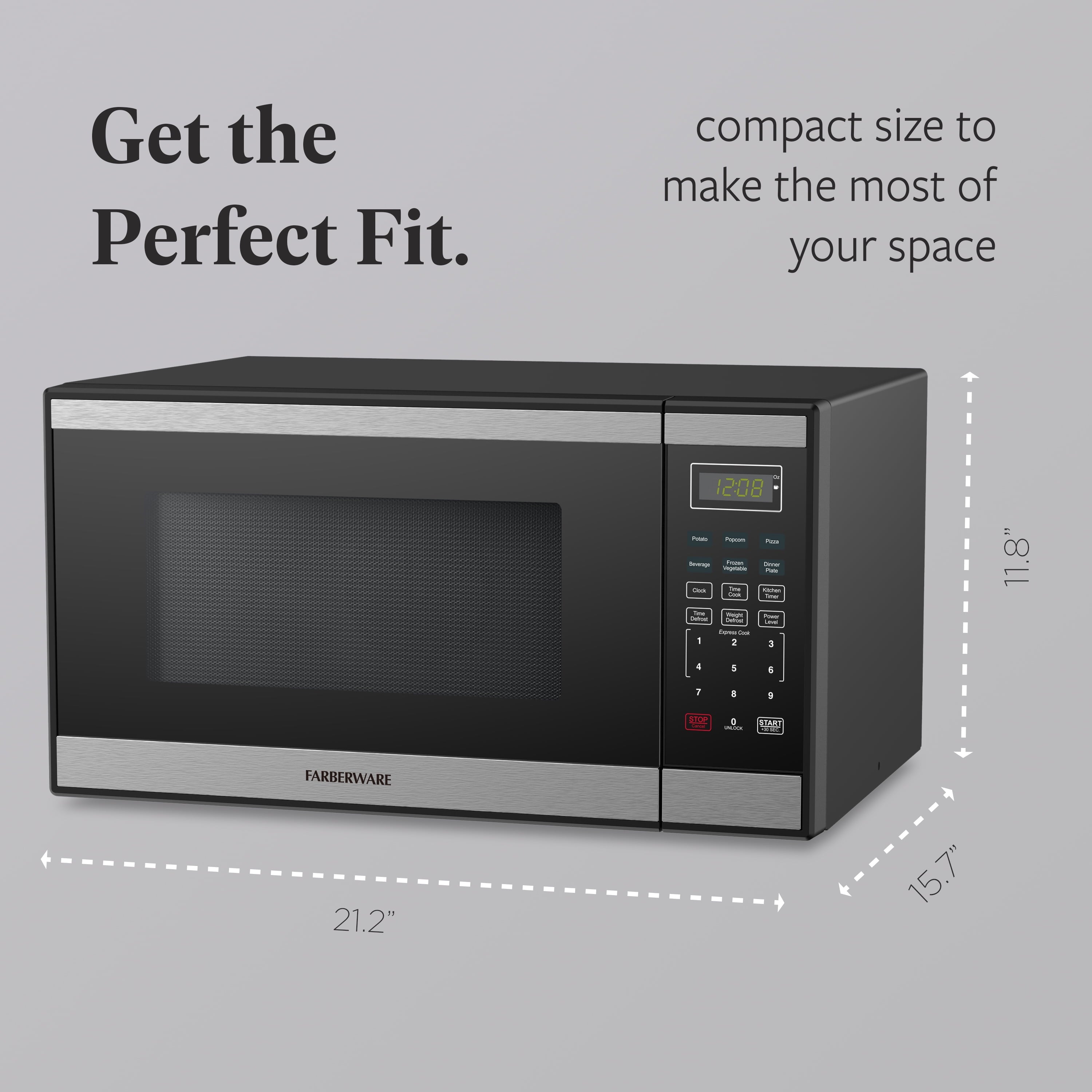 Farberware 1.1 Cu. Ft. Black & Stainless Steel Countertop Microwave – 1000W Power, Auto Cook Settings, Defrost, and Safety Lock