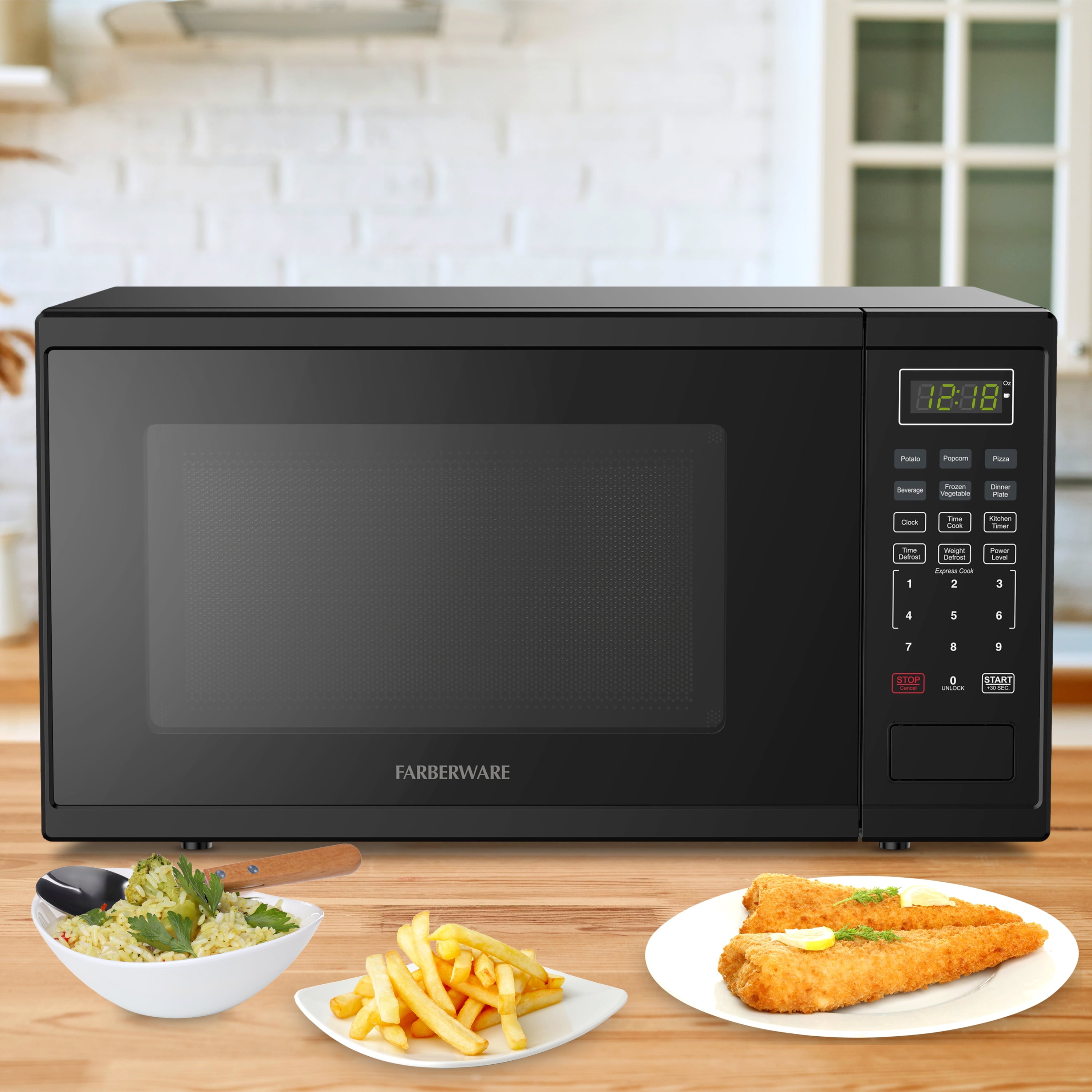 Farberware 1.1 Cu. Ft. 1000-Watt Microwave Oven – Digital Control, 10 Power Levels, One-Touch Cooking, Defrost, Child Safety Lock, Black
