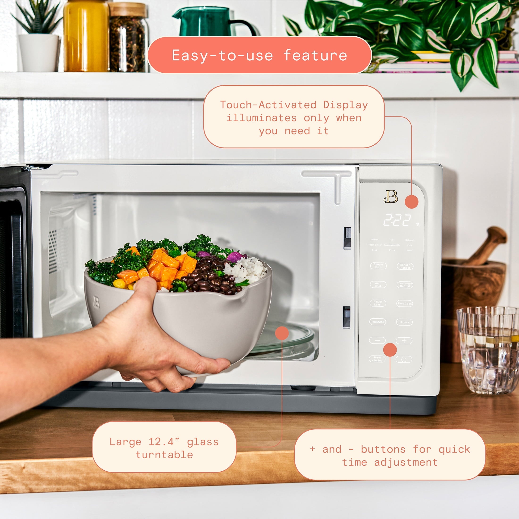 Beautiful 1.1 Cu ft 1000 Watt, Sensor Microwave Oven, White Icing by Drew Barrymore, New